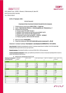 Протокол испытаний элементов крепления на вырыв стр. 1 D300 B2.0, D350 B2.5, D400 B2.5